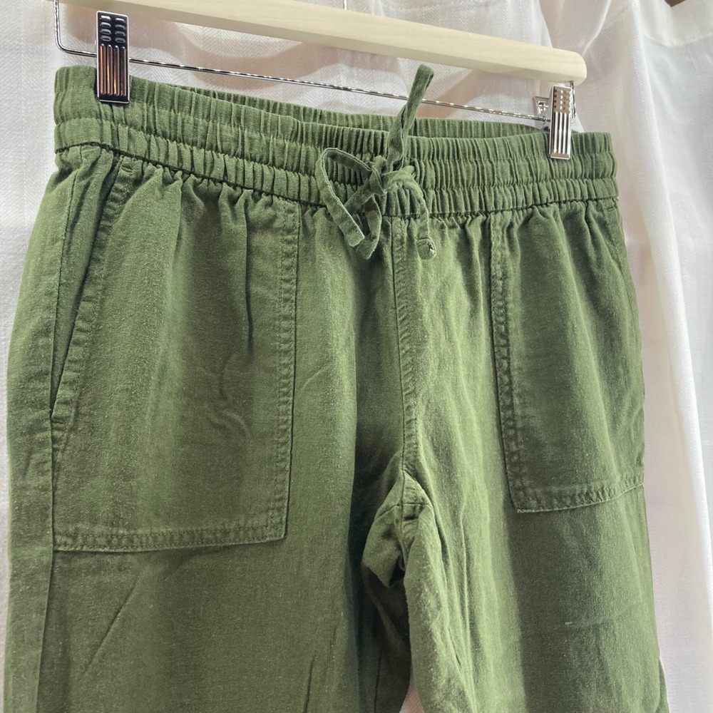 Calvin Klein Jeans Women Jogger Capri Green 4 Elastic Waist Drawstring Linen